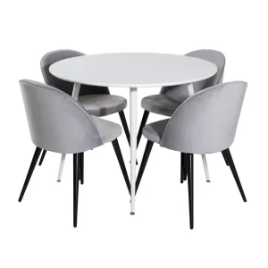 Venture Home Plaza Matgrupp 100 cm Rund med 4 Velvet stolar Svart - Möbler Rabatt