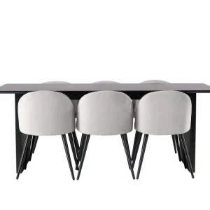 Fynd Venture Home Vail Matgrupp 200 cm Rektangulär med 6 Velvet stolar Svart - Möbler