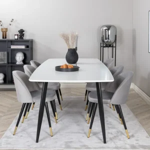 Venture Home Polar Matgrupp 240 cm Rektangulär med 6 Velvet stolar Svart/Guld - Möbler I lager