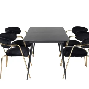 Begränsat antal Venture Home Silar Matgrupp Förlängningsbar 120 cm Rektangulär med 4 Arrow stolar Svart/Guld - Möbler