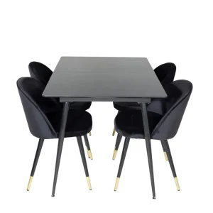 Venture Home Silar Matgrupp Förlängningsbar 120 cm Rektangulär med 4 Velvet stolar Svart/Guld - Möbler Begränsad tid