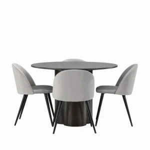 Venture Home Olivia Matgrupp 110 cm Rund med 4 Velvet stolar Grå - Möbler Kampanjpris