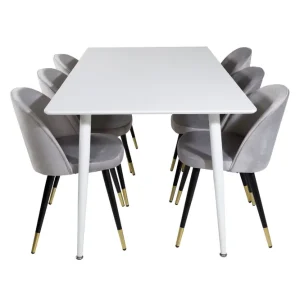 Venture Home Polar Matgrupp 180 cm Rektangulär med 6 Velvet stolar Svart/Guld - Möbler risnedsättning