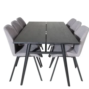 Venture Home Sleek Matgrupp Förlängningsbar 195 cm Rektangulär med 6 Gemma stolar Svart - Möbler Fri frakt