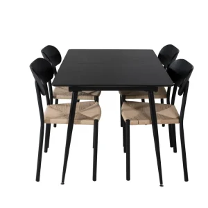 Venture Home Silar Matgrupp Förlängningsbar 120 cm Rektangulär med 4 Polly stolar Svart - Möbler Säker betalning