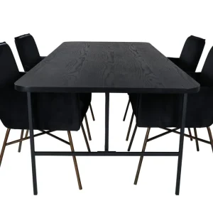 risnedsättning Venture Home Unos Matgrupp 200 cm Rektangulär med 4 Petra stolar Svart - Möbler