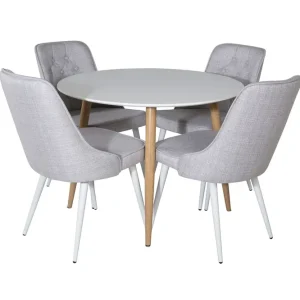 Begränsat erbjudande Venture Home Plaza Matgrupp 100 cm Rund med 4 Velvet Deluxe stolar Vit - Möbler