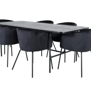 Venture Home Unos Matgrupp 200 cm Rektangulär med 6 Berit stolar Svart - Möbler Premium
