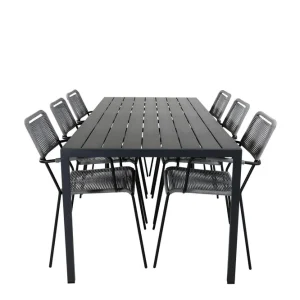 Break Matgrupp Utomhus 205cm + 6 Lindos Karmstolar Utomhus Svart/Grå Venture Home - Utemöbler Lägg i varukorgen