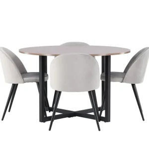 Fynd Venture Home Durango Matgrupp 120 cm Rund med 4 Velvet Stolar Valnöt - Möbler
