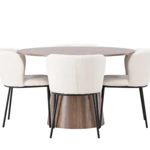 Lägg i varukorgen Venture Home Lanzo Rund Matgrupp i Trä 120 cm med 4 Edina Stolar Natur / Beige / Vit - Möbler