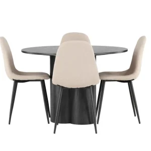 risnedsättning Venture Home Olivia Matgrupp 110 cm Rund med 4 Polar Stolar Beige - Möbler
