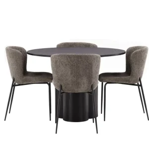 Rabatt Venture Home Olivia Matgrupp 110 cm Rund med 4 Modesto Stolar Beige - Möbler