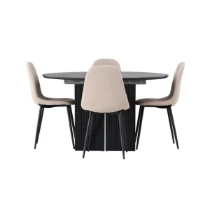 Venture Home Matilda Matgrupp 130 cm Rund med 4 Polar Stolar Beige - Möbler Rabatter