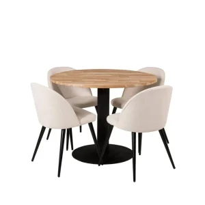 Fynd Venture Home Ezra Matgrupp 100 cm Rund med 4 Sedavi Stolar Beige - Möbler