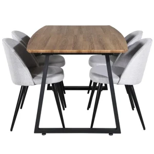 risnedsättning Venture Home Inca Matgrupp 160 cm Rektangulär med 4 Velvet Stolar Svart - Möbler