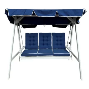 Outlet KWA Landet Hammock Gungsoffa med tak i akacia trä inklusive dynor 195x125x159 Blå / Vit - Utemöbler