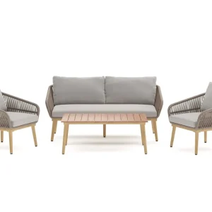 deNoord Morrocco 4-sits Soffgrupp utomhus med grå dynor och soffbord med trä utseende Brun - Trädgård & spabad Rabatt