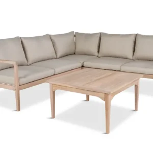 deNoord Wagnera Loungegrupp utomhus - L-formad soffa med fyrkantig soffbord i trä akacia Natur / Beige - Trädgård & spabad Kampanjpris