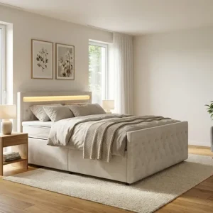 Cloud47 Franco light Komplett Sängpaket med förvaring LED-belysning 180x200 cm Beige - Möbler Premium