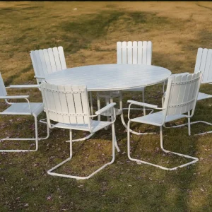 Rund matgrupp utomhus 6 stolar | Ø135 cm | Vit – Glänta - Utemöbler Outlet