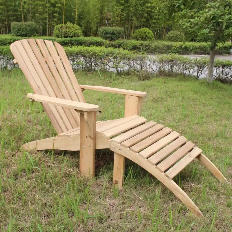 Beställ idag Däckstol i trä med fotstöd | Solstol för uteplats | 154×67×87 cm - Utemöbler
