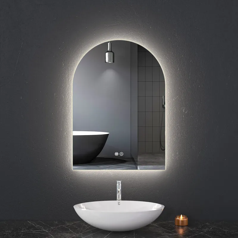 Badrumsspegel 50x70cm med LED-belysning | Valvformad Dimmer och Anti-fog | ADRIENNE - Hus & renovering Billigare