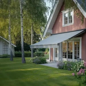 Markis med motor 4x3 m | Halvkassett | Fjärrkontroll | Stilren ljusgrå design - Utemöbler Utförsäljning