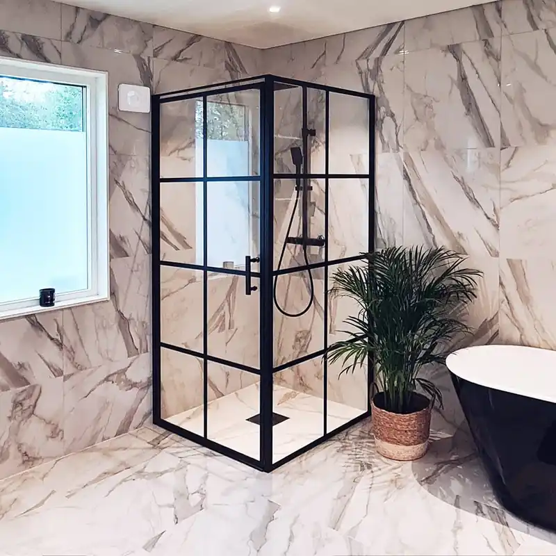 Duschhörna 100x100x200cm | 6mm säkerhetsglas | Svarta profiler - Hus & renovering Begränsad tid