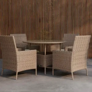Venture Home Matgrupp Lefkas 110 cm med 4 Fåtöljer Utomhus Brun - Utemöbler Snabb leverans