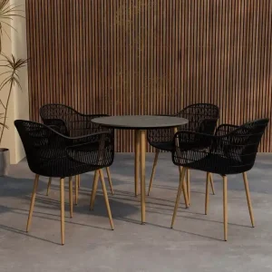 I lager Venture Home Matgrupp Anafi 80 cm med 4 Stolar Utomhus Svart - Utemöbler