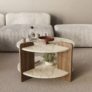 Lägg i varukorgen Cindral Soffbord 70 cm Rund Travertin Och Valnöt - Möbler