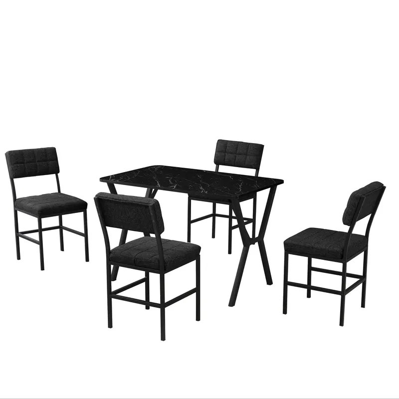 Trygg betalning Stedum Matgrupp Bord 110 cm + 4 Stolar Antracit Och Svart - Möbler