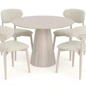 Bark Siena Matgrupp runt 110 cm Vitlaserad med 4 Molly Matstolar Vitlaserad - Möbler Outlet