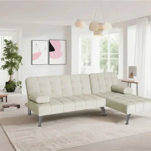 Divansoffa med bäddfunktion beige sammet beige - Möbler Sänkt pris