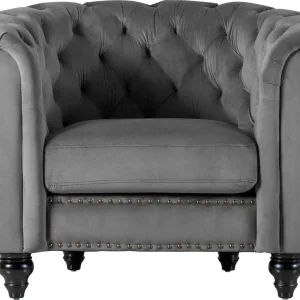 Rabatter Fåtölj chesterfield grå sammet Royal - Möbler