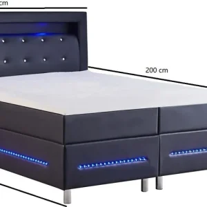 Kontinentalsäng komplett 160 x 200 cm svart PU med Led Svart - Möbler Handla nu