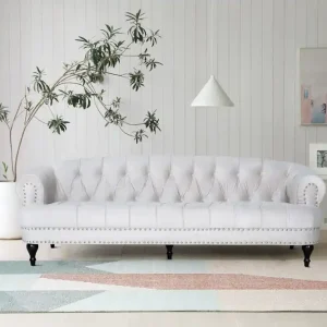 Soffa 3-sits chesterfield beige sammet Beige - Möbler Begränsat antal