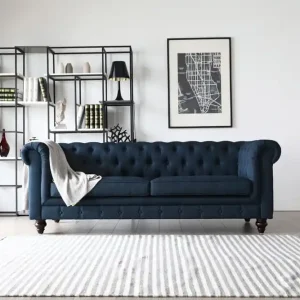 Soffa 3-sits chesterfieldsoffa blå - Herron Blå - Möbler Fynd