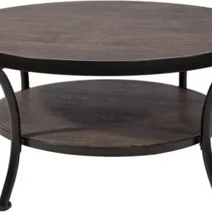 Beställ nu Soffbord mörkbetsad trä/svart Ø91 cm - Manilla Mörkbetsad trä/svart - Möbler