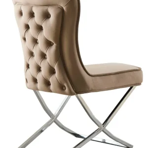Stol med kromade ben - beige sammet - Luxury Beige sammet med kromat underrede - Möbler Billigare