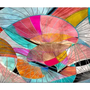 Canvastavla 70x100 cm - Abstrakt komposition av färgglada former som påminner om blad eller skärmar - Inredning & dekor Nyhet
