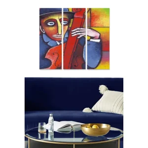 Canvastavla i trä 3-delar 50x70 cm - Musiker som spelar cello med en intensiv och färgstark bakgrund - Inredning & dekor Endast denna vecka
