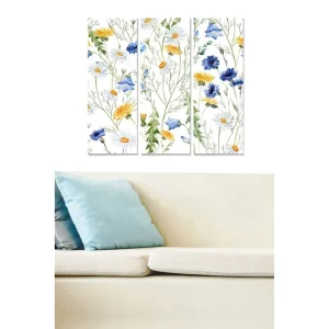 Canvastavla i trä 3-delar 50x70 cm - Färgrik blomsterkomposition med vilda blommor - Inredning & dekor Nedsatt pris
