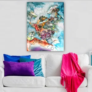 risnedsättning Canvastavla 70x100 cm - Två dansande figurer med paraplyer i en färgglad och livlig komposition - Inredning & dekor