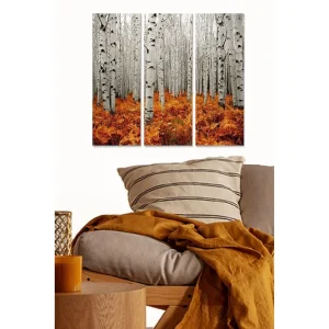 Canvastavla i trä 3-delar 50x70 cm - Höstlig skog med vita björkar och orangea ormbunkar - Inredning & dekor Nyhet