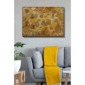 Canvastavla 70x100 cm - Gammal sjökortskarta med detaljerade illustrationer av fartyg och navigationssymboler - Inredning & dekor Snabb frakt