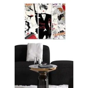 Canvastavla i trä 3-delar 50x70 cm - Modeinspirerad collage med stiliserade ansikten och textfragment - Inredning & dekor Beställ nu