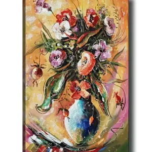 Begränsat erbjudande Canvastavla 70x100 cm - Färgglad bukett med blommor i en vas - Inredning & dekor