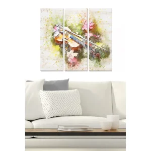 Begränsad tid Canvastavla i trä 3-delar 50x70 cm - Fiol omgiven av färgglada höstlöv - Inredning & dekor